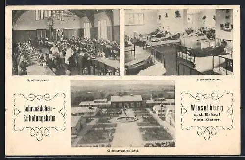 AK Wieselburg a. d. Erlauf, Lehrmädchen-Erholungsheim, Gesamtansicht, Speisesaal, Schlafraum
