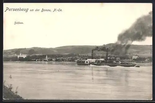 AK Persenbeug an der Donau, Dampfer auf der Donau mit Blick zum Schloss