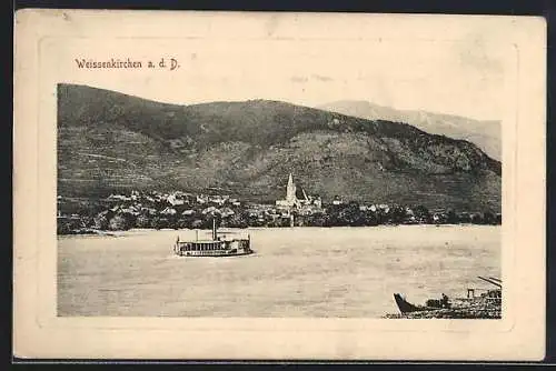 AK Weissenkirchen, Blick über den See auf den Ort