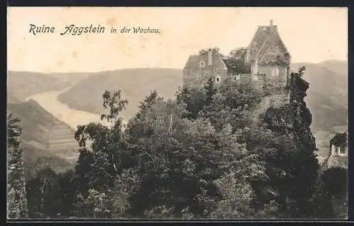 AK Aggstein in der Wachau, Die Ruine mit Blick zum Fluss