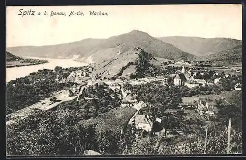 AK Spitz a. d. Donau, Ortsansicht mit Bahnhof und Kirche