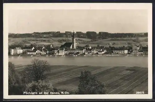AK Pöchlarn an der Donau, Flusspartie mit Blick zur Kirche