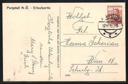 AK Purgstall /N.-Ö., Erlaufpartie mit Brücke