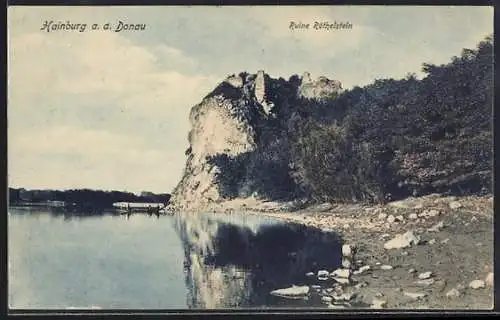 AK Hainburg a. d. Donau, Die Ruine Röthelstein von der Donau aus