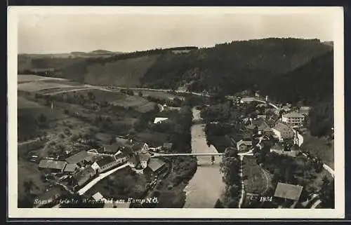 AK Pölla /N.-Oe., Wegscheid am Kamp, Ortsansicht mit Fluss aus der Vogelschau