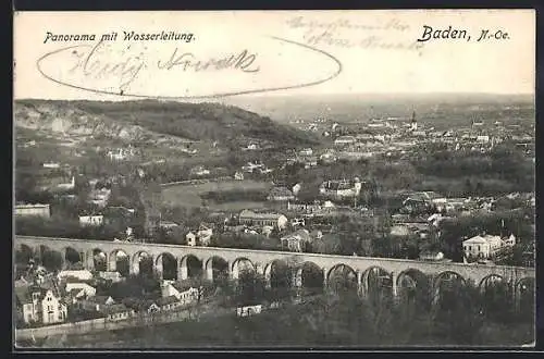 AK Baden /N.-Oe., Totalansicht mit Wasserleitung