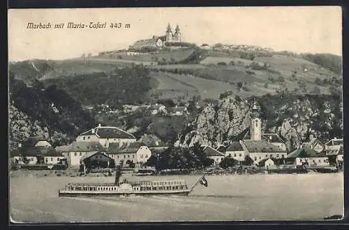 AK Marbach / Donau, Ortsansicht mit Dampfer