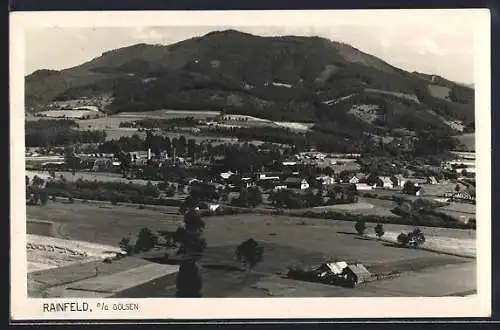 AK Rainfeld a. d. Gölsen, Ortsansicht mit Fabrik aus der Vogelschau