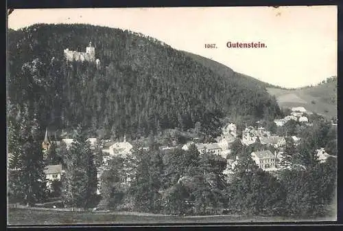 AK Gutenstein, Ortsansicht mit Kirche vom Berghang aus