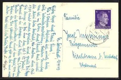 AK Wiener Neustadt, Ortsansicht mit Schneeberg und Hohe Wand