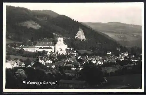 AK Kirchberg am Wechsel, Teilansicht vom Ort aus der Vogelschau