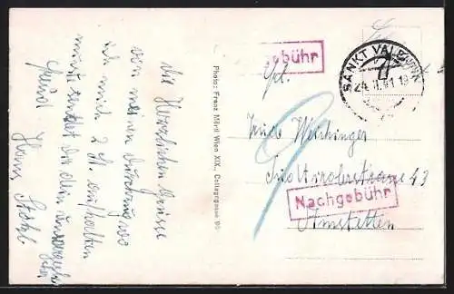 AK St. Valentin bei Amstetten, Ortsansicht mit Kirche und Schornstein