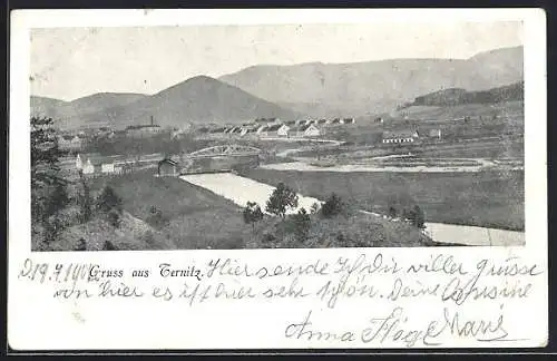 AK Ternitz, Teilansicht mit Brücke