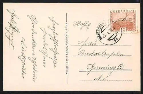 AK Waidhofen a. d. Ybbs, Teilansicht mit Bergen