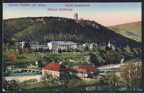 AK Baden bei Wien, Schloss Weilburg und Ruine Rauheneck