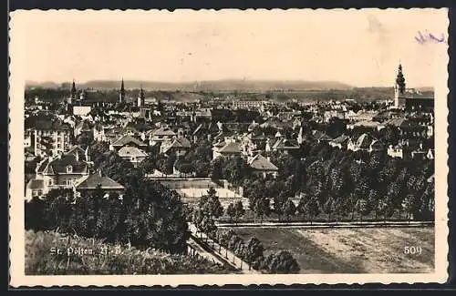 AK St. Pölten /N.-D., Totalansicht mit Strassenpartie