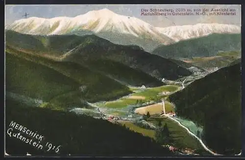 AK Gutenstein /N.-Ö., Schneeberg von der Aussicht am Mariahilfberg mit Klostertal