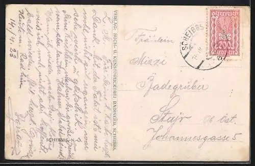 AK Scheibbs /N.-Ö., Teilansicht mit Bergen