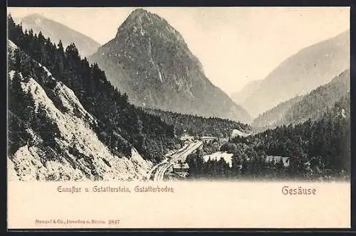AK Gstatterboden /Gesäuse, Panorama mit Ennsflur und Gstatterstein