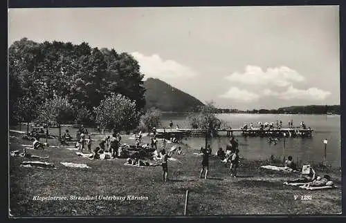 AK St. Kanzian am Klopeiner See, Strandbad Unterburg mit Badegästen
