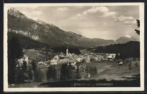 AK Hermagor, Ortsansicht mit Dobratsch