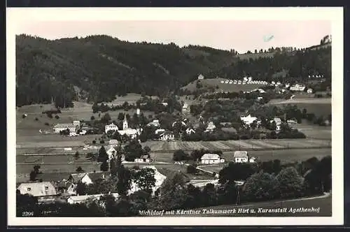 AK Micheldorf /Kärnten, Ortsansicht mit Kärtner Talkumwerk Hirt u. Kuranstalt Agathenhof