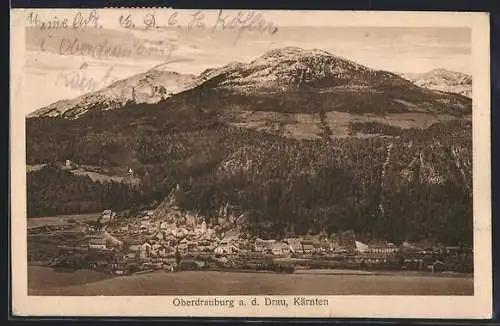 AK Oberdrauburg a. d. Drau, Totalansicht mit Alpenkette