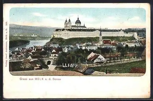 AK Melk a. d. Donau, Teilansicht mit der Abtei