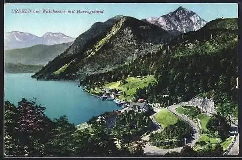 AK Urfeld am Walchensee, Totalansicht mit dem Herzogstand