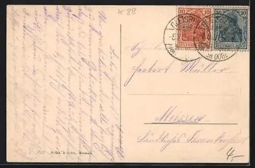 AK Nossen, Partie an der Mulde, Panorama mit Brücke