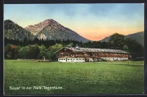 AK Bad Wiessee /Tegernsee, Gasthaus Bauer in der Au mit Bergpanorama