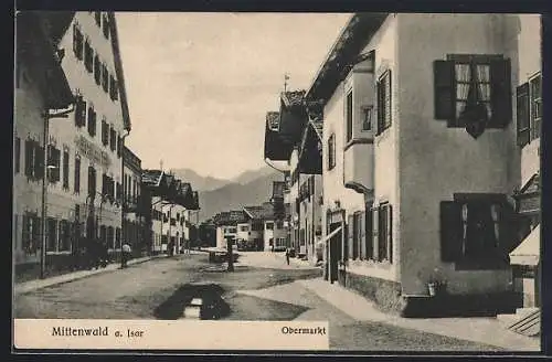 AK Mittenwald a. Isar, Obermarkt mit Hotel zur Post