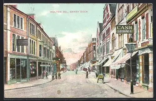 AK Barry Dock, Holton Road mit Geschäften