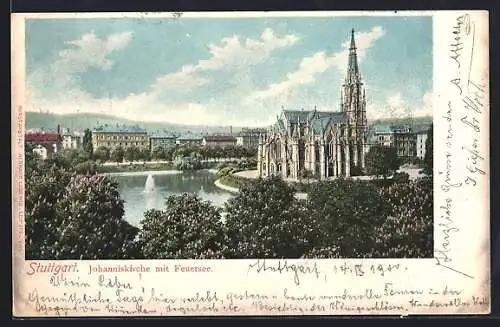 AK Stuttgart, Johanniskirche mit Feuersee
