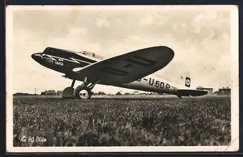 AK Schmarbeck, Flugzeug He 70 Blitz mit der Kennung D-U60R