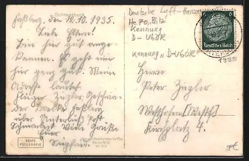 AK Schmarbeck, Flugzeug He 70 Blitz mit der Kennung D-U60R