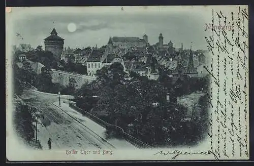 Mondschein-AK Nürnberg, Haller Thor und Burg