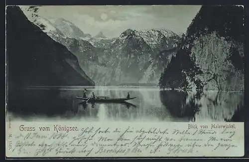 Mondschein-AK Königsee / St. Bartholomä, Blick vom Malerwinkel