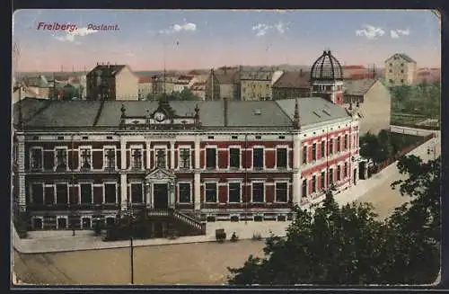 AK Freiberg / Sachsen, Das Postamt aus der Vogelschau