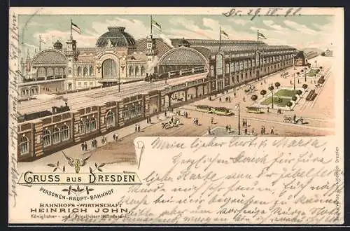 Lithographie Dresden, Blick über den Hauptbahnhof