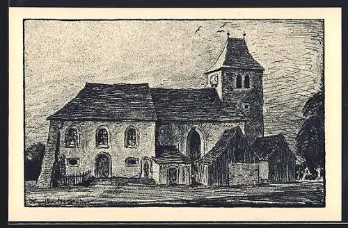Künstler-AK Seidenberg, Partie an der Kirche
