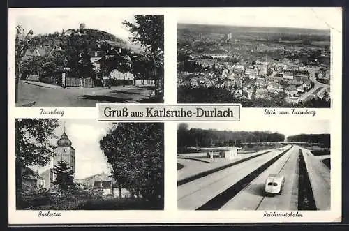 AK Karlsruhe-Durlach, Turmberg, Baslertor, Reichsautobahn
