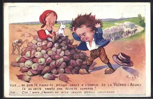 Künstler-AK Right: Bub rauft sich die Haare, Rübenernte
