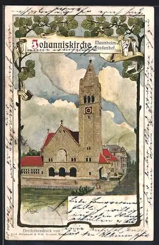 Künstler-AK Carl Münch: Mannheim-Lindenhof, Johanniskirche