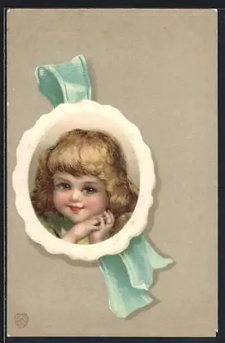 Lithographie blondes Kind auf Siegel