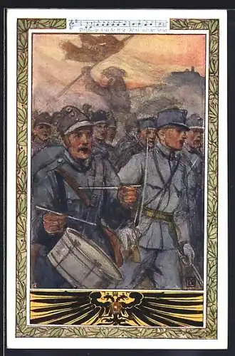 Künstler-AK Karl Friedrich Gsur, Deutscher Schulverein Nr. 641: marschierende Soldaten