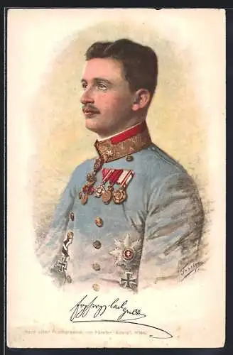 Künstler-AK Kaiser Karl I. von Österreich in Uniform mit Orden, Rotes Kreuz
