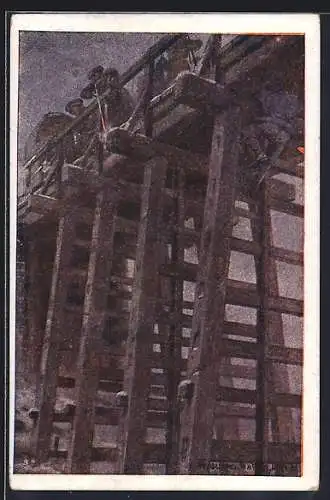 AK Rotes Kreuz Nr. 579: Bialabrücke, Befestigung einer Sprengladung durch Leutnant Predragovic, Karte für Rotes Kreuz