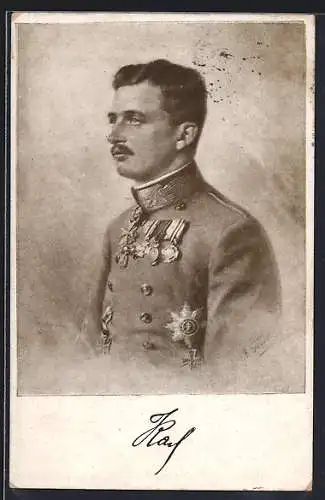 AK Rotes Kreuz Nr. 615, Kaiser Karl I. von Österreich in Uniform, Kriegsfürsorge