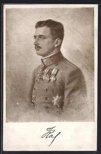 AK Rotes Kreuz Nr. 615: Porträt Kaiser Karls I. von Österreich mit Orden
